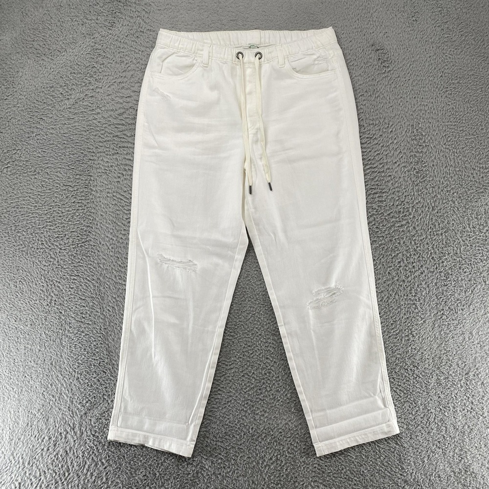 Aerie Pull On Jeans Womens Large High Rise White Slouchy Beachy Elastic Waist